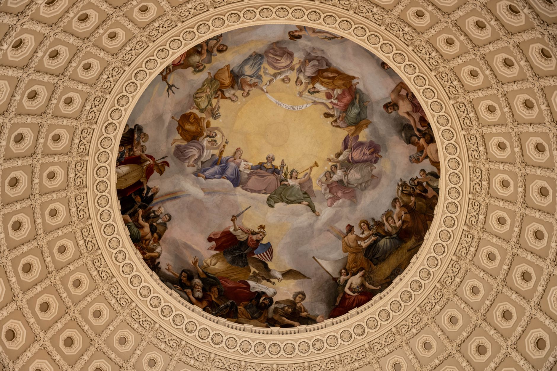 Intricate fresco artwork inside the Capitol Building dome, Washington D.C.