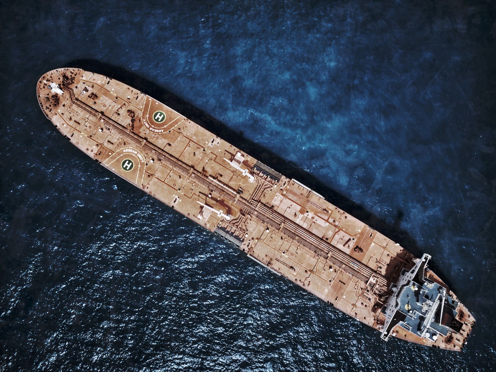 Aerial view of a loaded oil tanker